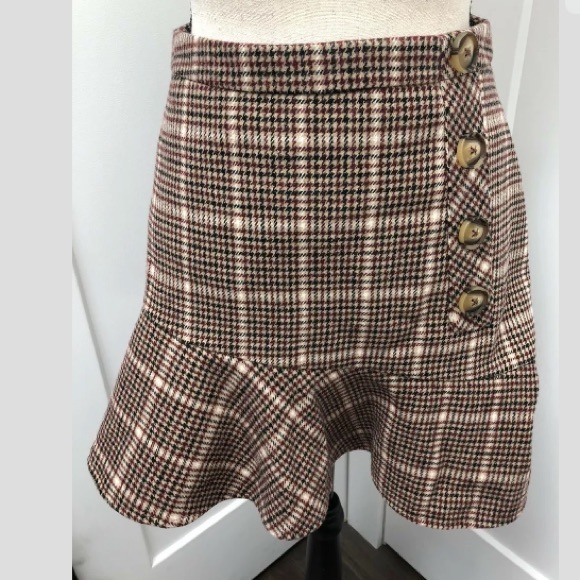 Houndstooth Plaid Asymmetrical Trumpet Skirt Small - Picture 10 of 11